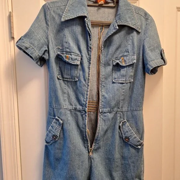 Landlubber 1970s Vintage Zip Front Denim Romper - Picture 3 of 9